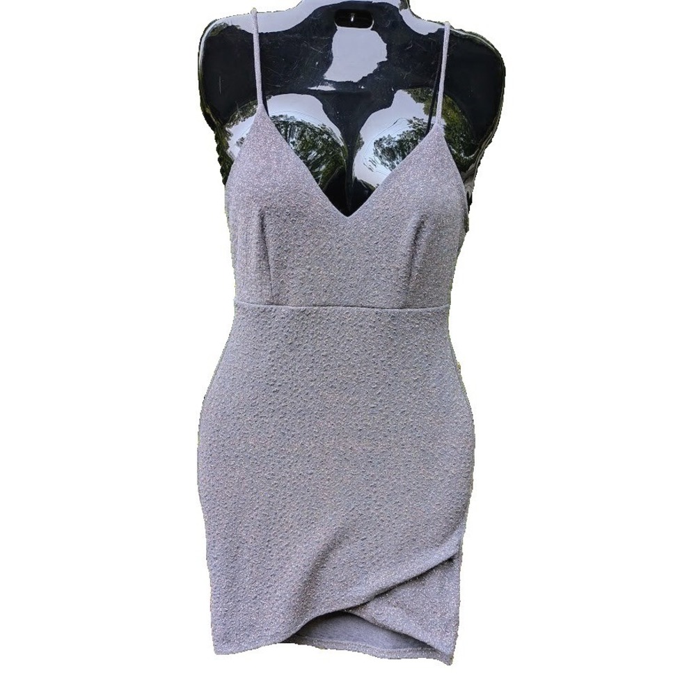 Vintage Y2K Windsor Dress Metallic Glitter S Bodycon Asymmetrical Stretch USA